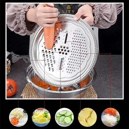 3-in-1 Multifunctional Stainless Steel Slicer – Grater, Chopper, & Julienne Slicer for Easy Meal Prep 🍏🍝🍕