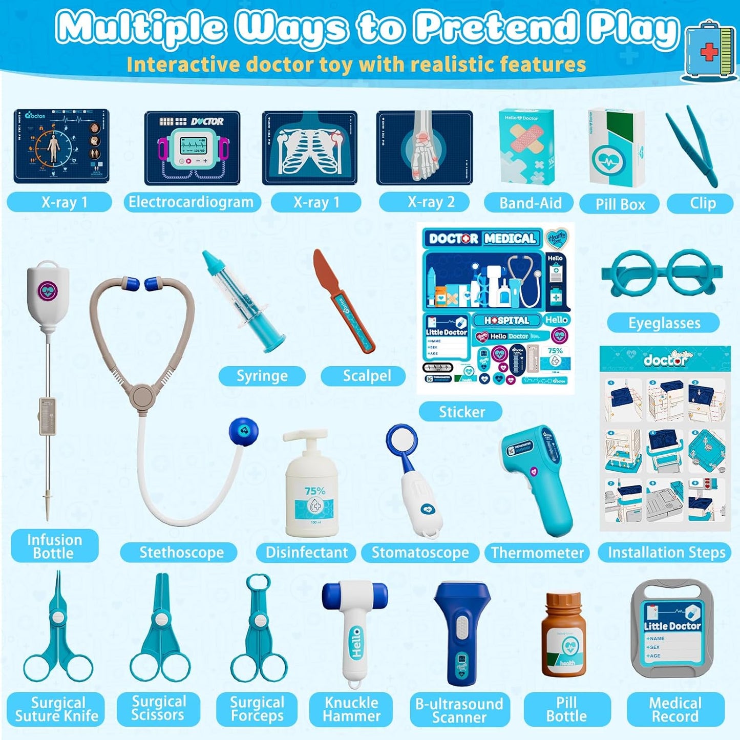 Kids Interactive Doctor Play Station | With Trolley, Stethoscope & Dress-Up 🩺