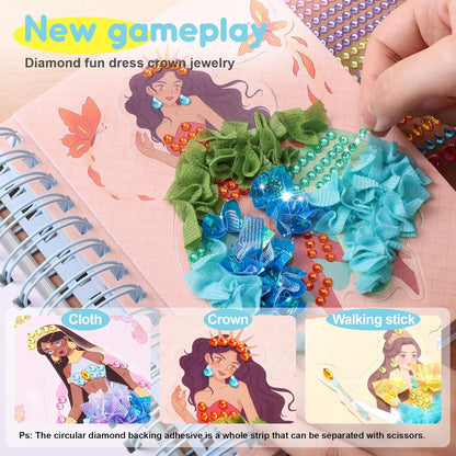 4 in 1 Poke Craft Kits for Girls, Magic Princess Crafts for Kids Ages 4-8, DIY Activity with Princess Stickers, Watercolor Paint, Diamond Art Gifts for 4 5 6 7 8+ Year Old Girls