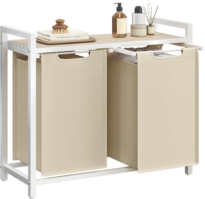 2-Compartment Laundry Hamper with Shelf - 92L Large Capacity Sorter with Removable Bags