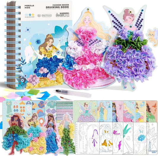 4 in 1 Poke Craft Kits for Girls, Magic Princess Crafts for Kids Ages 4-8, DIY Activity with Princess Stickers, Watercolor Paint, Diamond Art Gifts for 4 5 6 7 8+ Year Old Girls