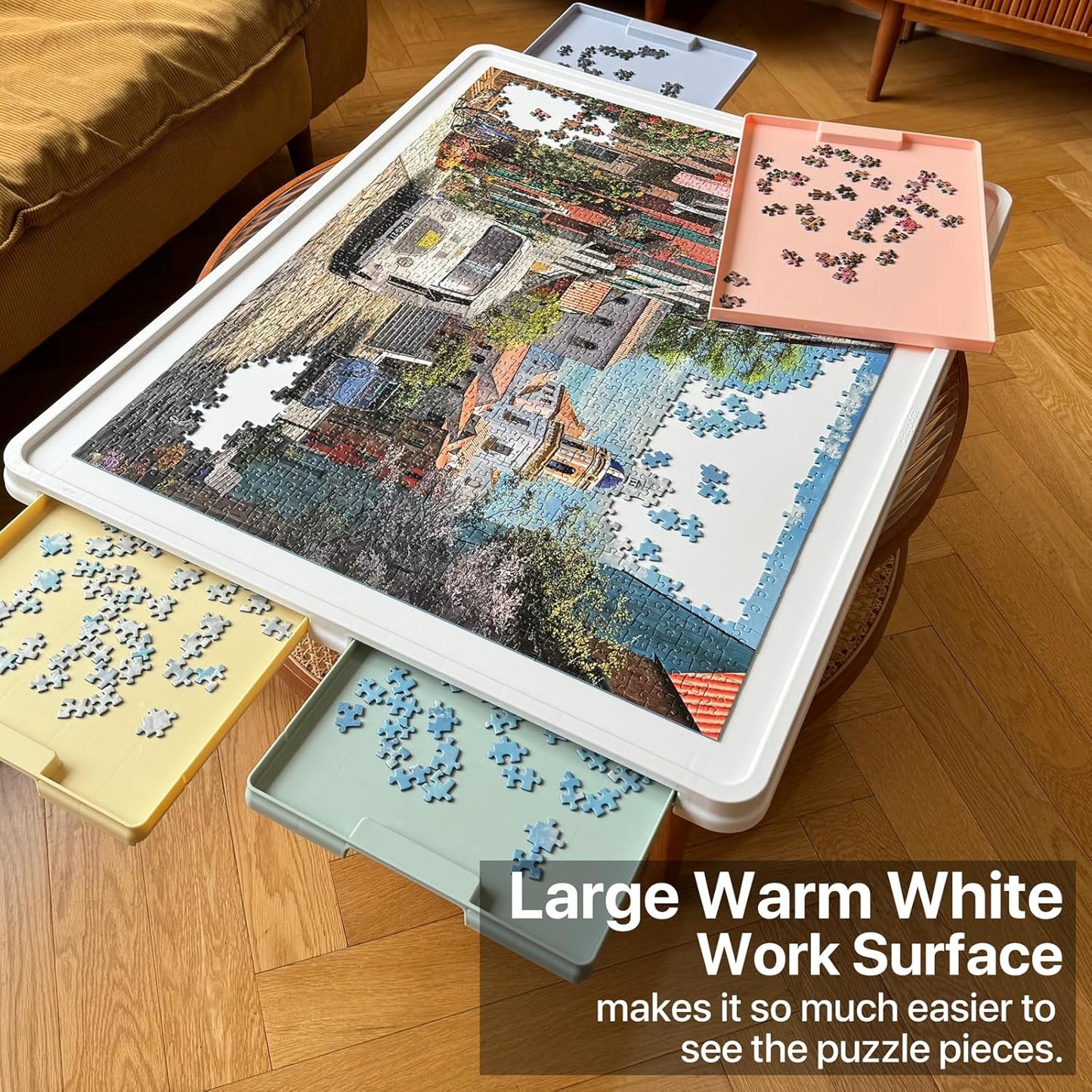 ⏰ LAST DAY 65% OFF 💥 1500 Pieces Rotating Plastic Puzzle Board with Drawers and Cover, 35"x27" Portable Spinning Jigsaw Puzzle Table for Adults, Upgraded Lazy Susan, Ideal Gift for Mum
