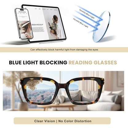 🎁Buy 1 Get 3 Packs✨👓Tortoiseshell Reading Glasses – Blue Light Blocking Oversized Square Readers