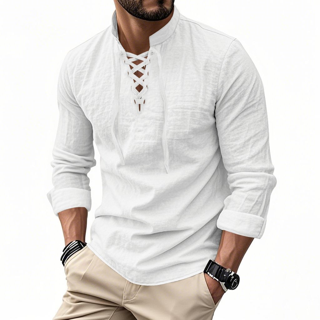 🔥Men's Vintage V-neck T-shirt Linen Pirate Medieval Viking Gothic Tops Shirts Long Sleeved