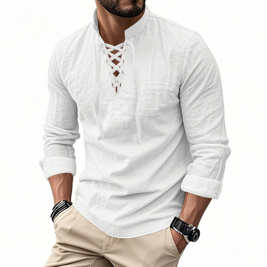 🔥Men's Vintage V-neck T-shirt Linen Pirate Medieval Viking Gothic Tops Shirts Long Sleeved