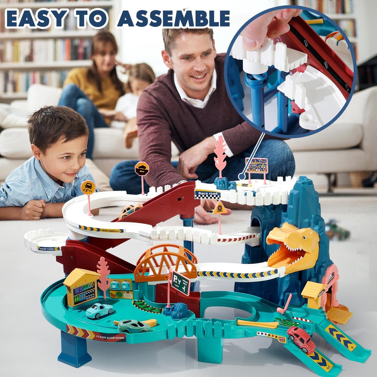 Dinosaur Race Track Playset Toys for Kids Car Ramp Track Set Toys Adventure Car Garage Parking Toy