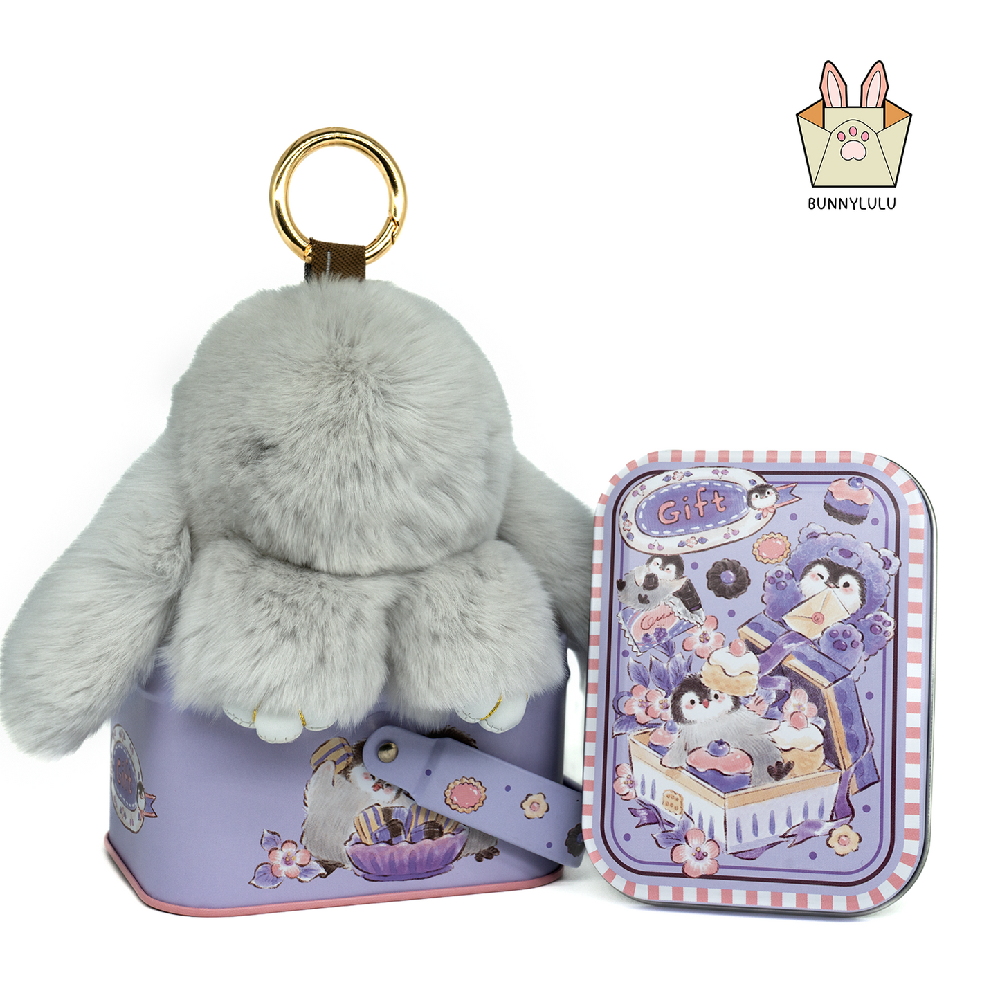 Handmade Plush Bunny Keychain with Metal Tin Box, Gift Options for Birthday Easter