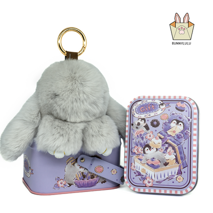 Handmade Plush Bunny Keychain with Metal Tin Box, Gift Options for Birthday Easter
