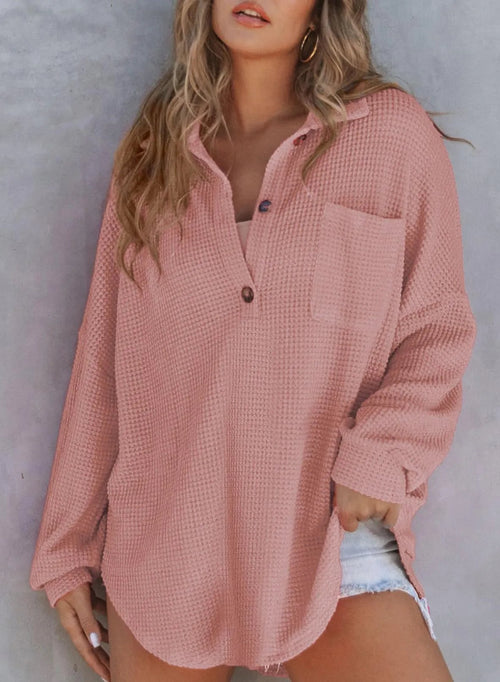 🔥LAST 4 HOURS 57% OFF -🔥Women's Waffle Knit Henley Button Shirt Jacket(BUY 2 FREE SHIPPING)