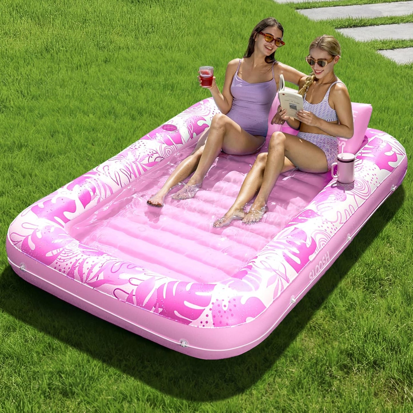 ✨ XL Blushing Pink Pool Float with Pillow | Sunbathing Lounge & Blow-Up Ball Pit