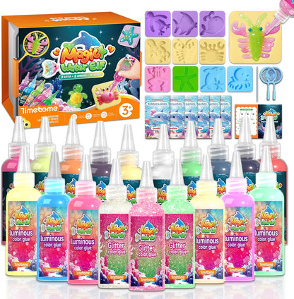 🎉Grand Opening – 50% Off!⏰️ Magic Water Elf Toy Kit for Kids – 20 Gels (11 Standard + 6 Glitter + 3 Glow) & 10 Molds, DIY Squishy Maker, Aqua Fairy Gel Toys, Night Glow & Glitter, Valentine Gifts for Boys & Girls 3+