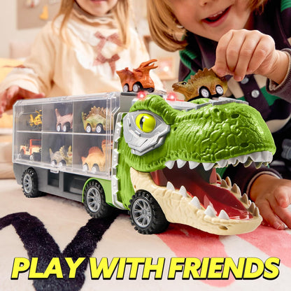⏰ LAST DAY 60% OFF 💥 13 in 1 Dinosaur Toys for Kids 3-5, Dinosaur Truck with 12 Pull Back Cars, Birthday Gifts Toys for 3 4 5+ Year Old Boy, Transport Carrier Truck for Toddlers, Christmas Great Gifts for Grandkids