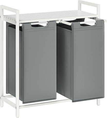 2-Compartment Laundry Hamper with Shelf - 92L Large Capacity Sorter with Removable Bags
