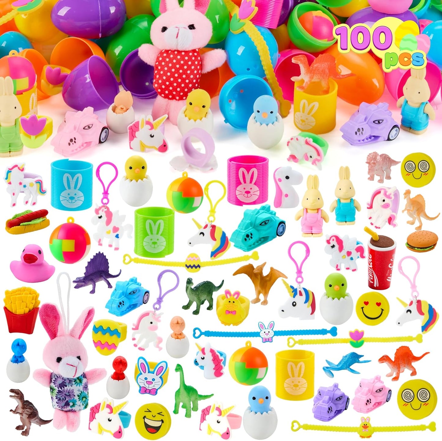100Pcs Prefilled Easter Egg Kit | Prefilled with Toys & Stickers 🐰