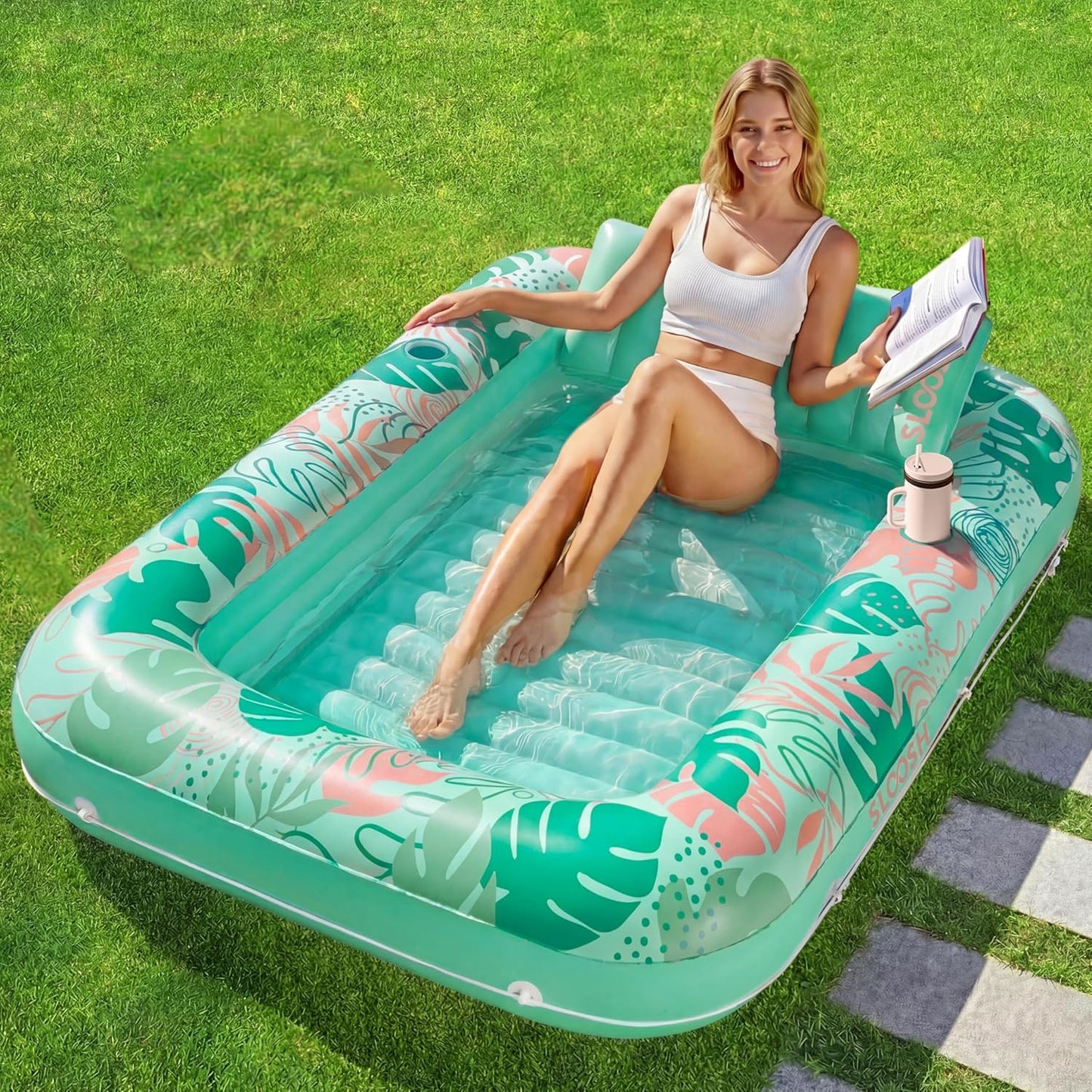 ✨ XL Blushing Pink Pool Float with Pillow | Sunbathing Lounge & Blow-Up Ball Pit
