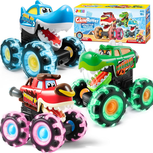 💥 3 Pack Monster Truck Toy | Motion Activated Light Up Cars for Toddlers