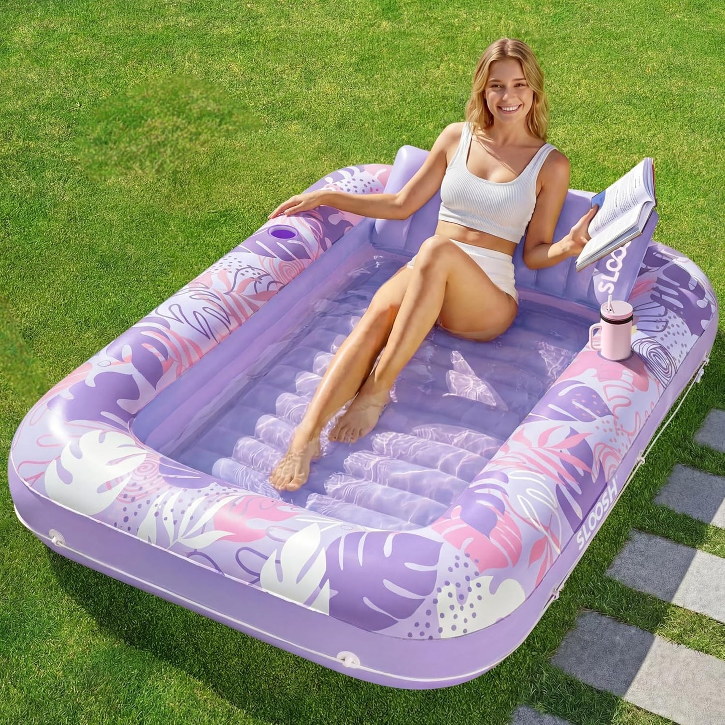 ✨ XL Blushing Pink Pool Float with Pillow | Sunbathing Lounge & Blow-Up Ball Pit