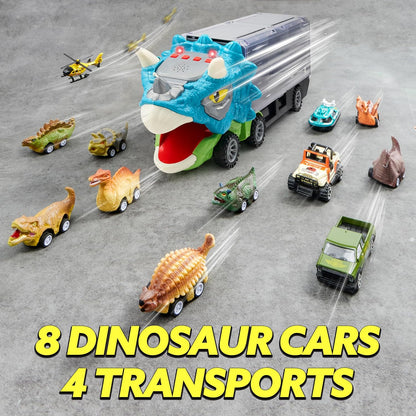 ⏰ LAST DAY 60% OFF 💥 13 in 1 Dinosaur Toys for Kids 3-5, Dinosaur Truck with 12 Pull Back Cars, Birthday Gifts Toys for 3 4 5+ Year Old Boy, Transport Carrier Truck for Toddlers, Christmas Great Gifts for Grandkids