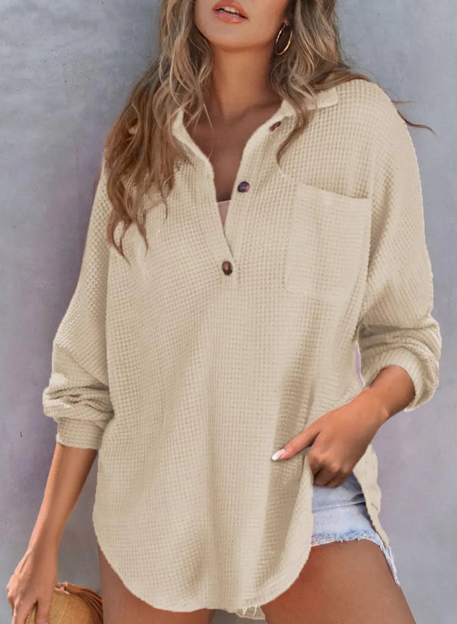 🔥LAST 4 HOURS 57% OFF -🔥Women's Waffle Knit Henley Button Shirt Jacket(BUY 2 FREE SHIPPING)