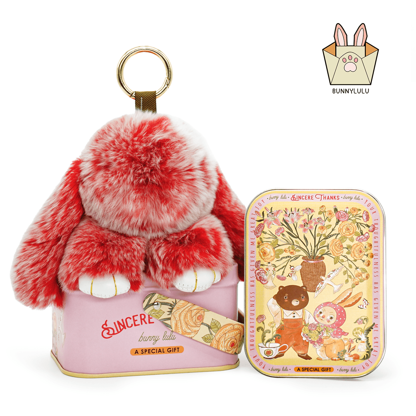 Handmade Plush Bunny Keychain with Metal Tin Box, Gift Options for Birthday Easter