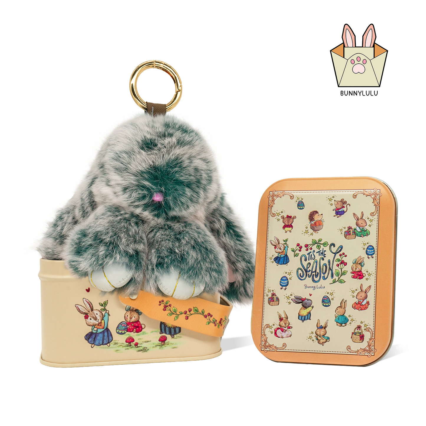 Handmade Plush Bunny Keychain with Metal Tin Box, Gift Options for Birthday Easter