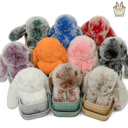 Handmade Plush Bunny Keychain with Metal Tin Box, Gift Options for Birthday Easter
