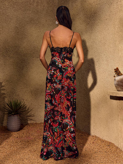Chailyn Spaghetti Printed Lace Maxi Dress