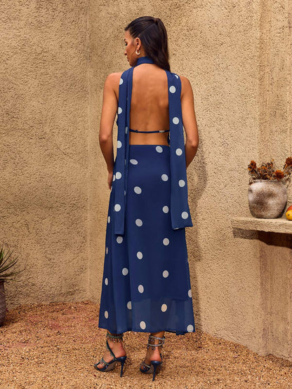 Chelo Cowl Neck Dot Maxi Dress