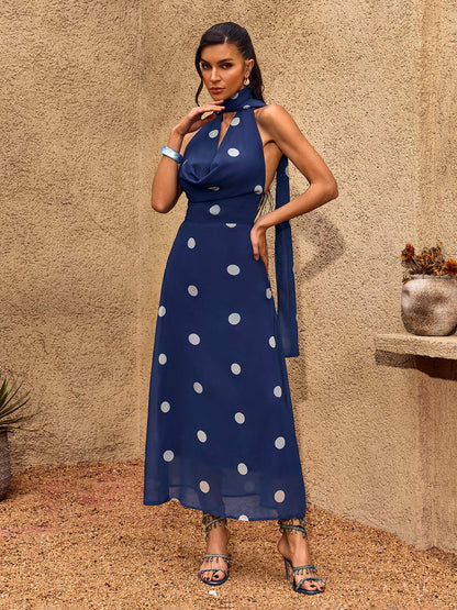 Chelo Cowl Neck Dot Maxi Dress