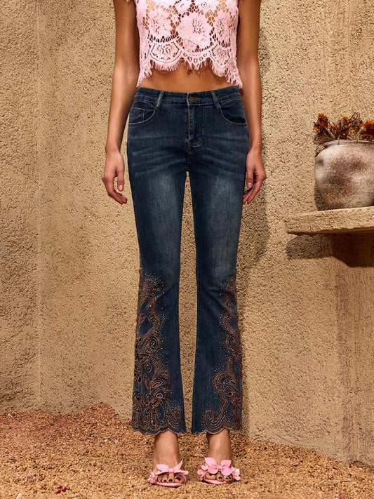 Cherris Cutout Rhinestone Flare Jeans