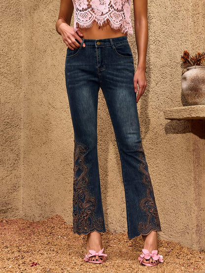 Cherris Cutout Rhinestone Flare Jeans