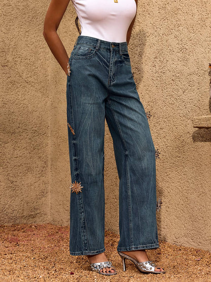 Chesna Metal Buckle Straight Jeans