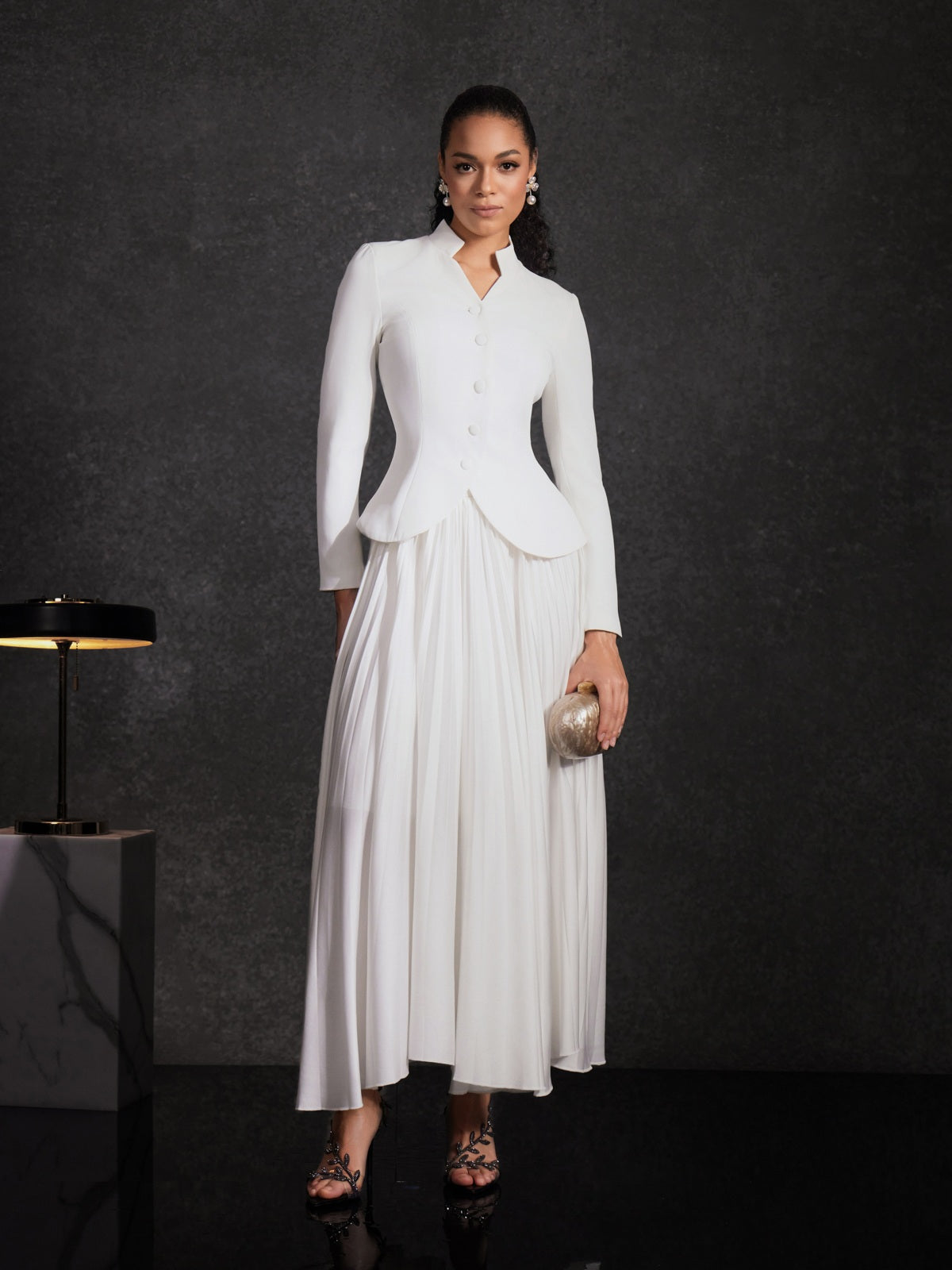 Driftwind Stand Collar Pleated Skirt Set
