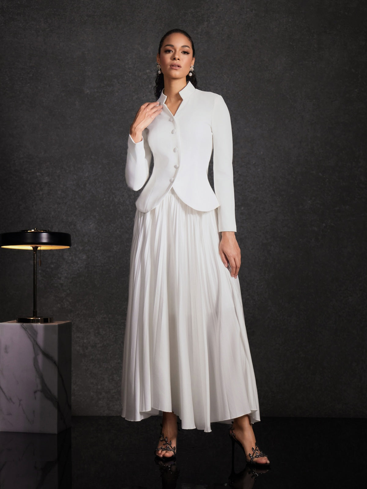 Driftwind Stand Collar Pleated Skirt Set