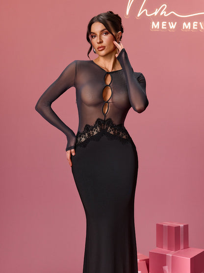Drizelle Long Sleeve Cutout Twiested Maxi Dress