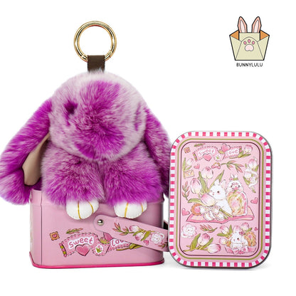 Handmade Plush Bunny Keychain with Metal Tin Box, Gift Options for Birthday Easter