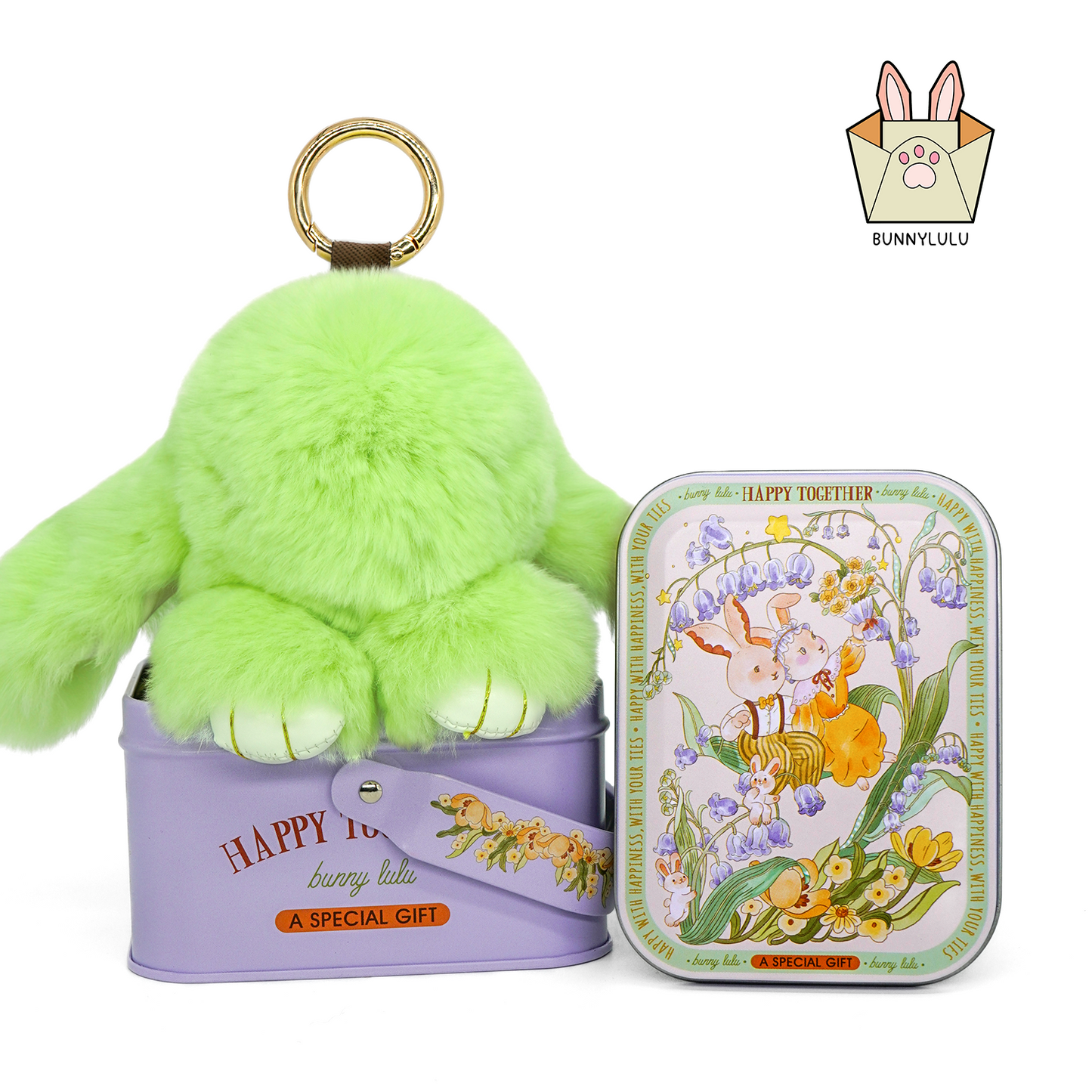 Handmade Plush Bunny Keychain with Metal Tin Box, Gift Options for Birthday Easter