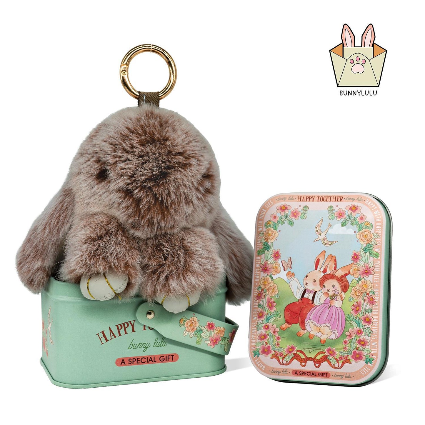 Handmade Plush Bunny Keychain with Metal Tin Box, Gift Options for Birthday Easter