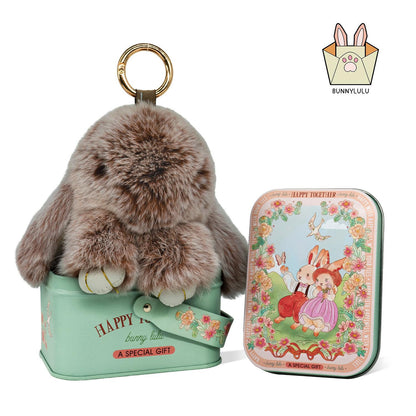 Handmade Plush Bunny Keychain with Metal Tin Box, Gift Options for Birthday Easter