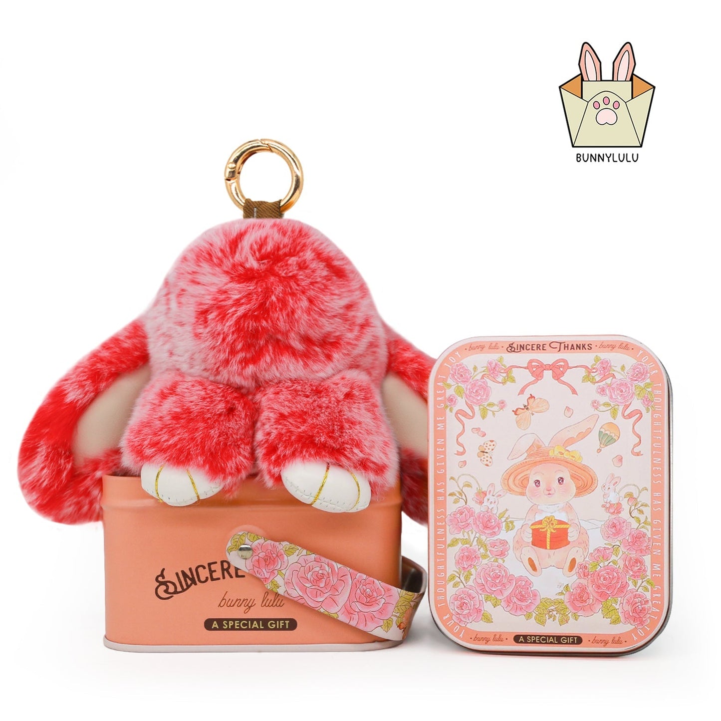 Handmade Plush Bunny Keychain with Metal Tin Box, Gift Options for Birthday Easter