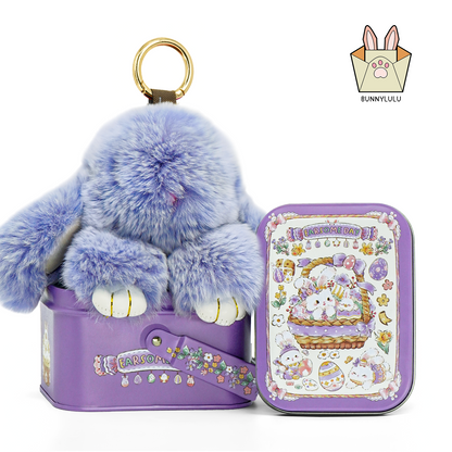 Handmade Plush Bunny Keychain with Metal Tin Box, Gift Options for Birthday Easter
