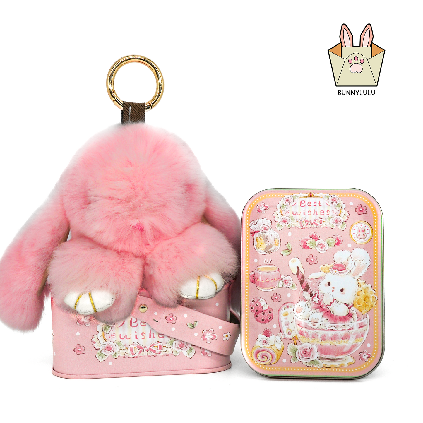 Handmade Plush Bunny Keychain with Metal Tin Box, Gift Options for Birthday Easter