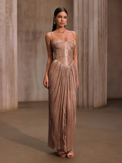 Heliox Metallic Corset Maxi Dress