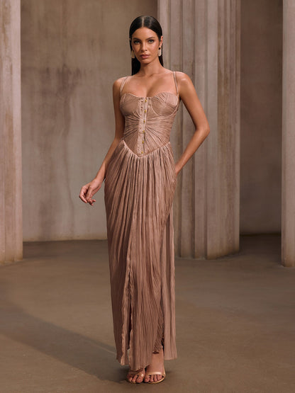 Heliox Metallic Corset Maxi Dress