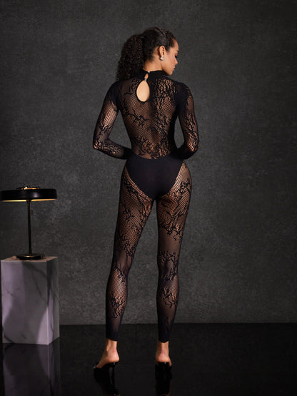 Hyetala High Neck Lace Cutout Jumpsuit