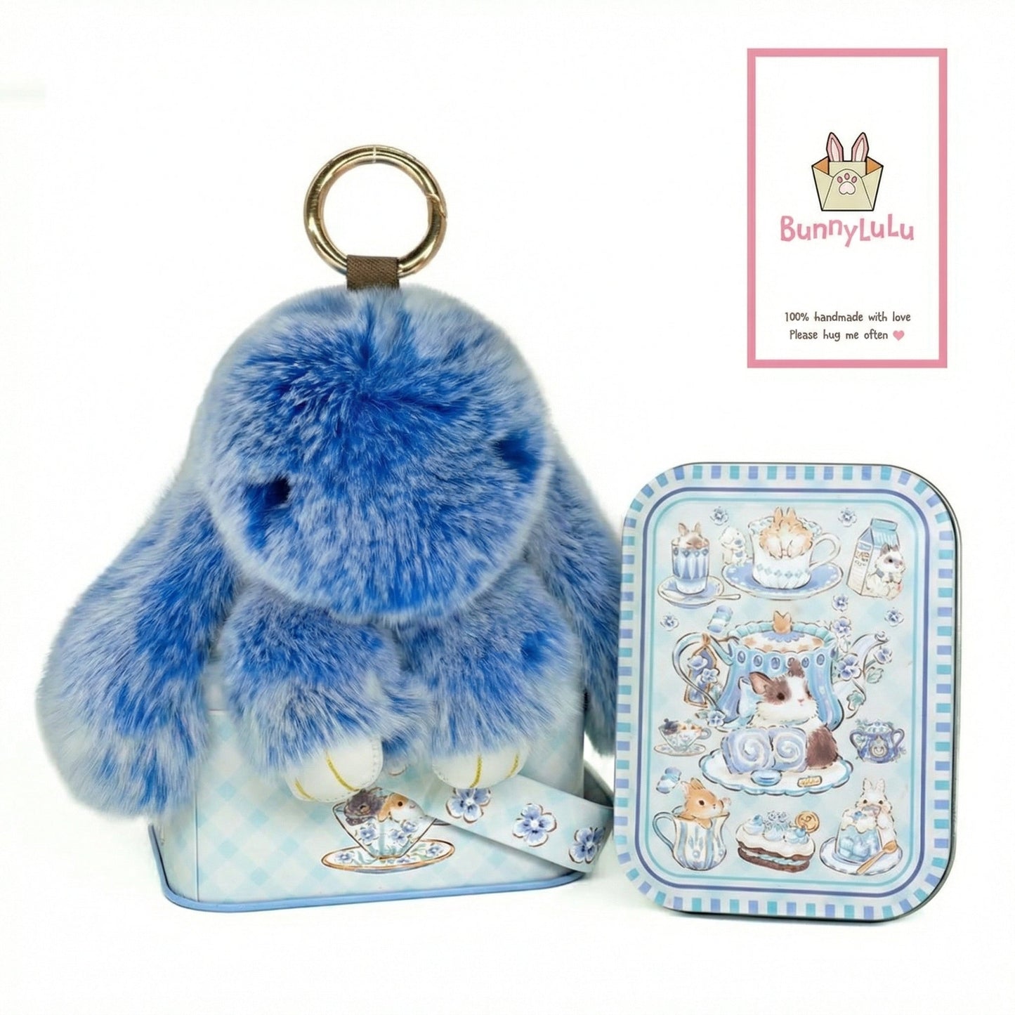 Handmade Plush Bunny Keychain with Metal Tin Box, Gift Options for Birthday Easter