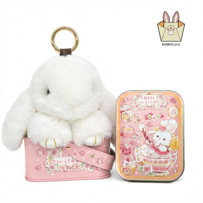 Handmade Plush Bunny Keychain with Metal Tin Box, Gift Options for Birthday Easter