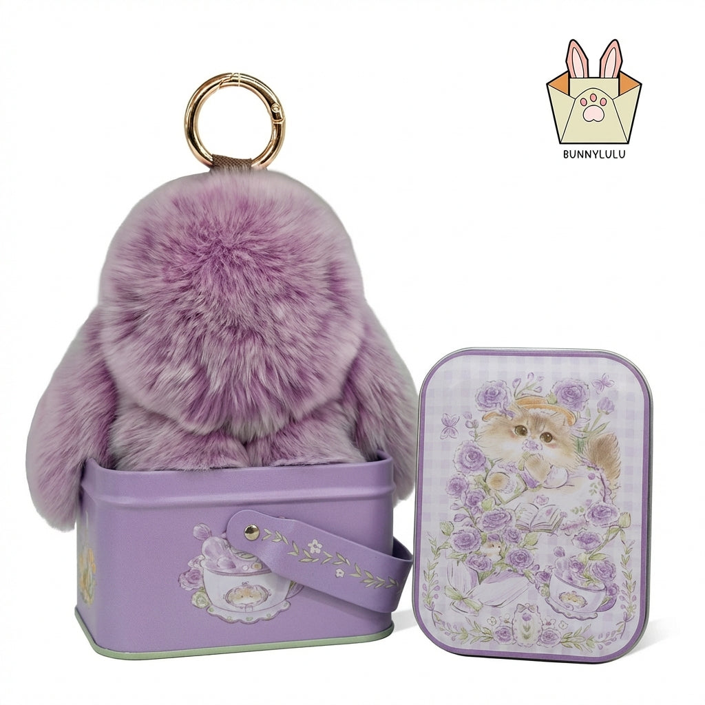 Handmade Plush Bunny Keychain with Metal Tin Box, Gift Options for Birthday Easter