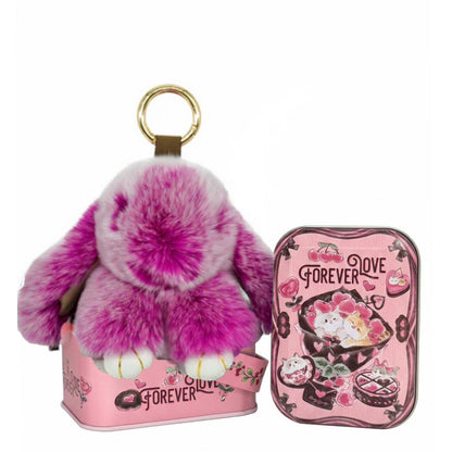 Handmade Plush Bunny Keychain with Metal Tin Box, Gift Options for Birthday Easter