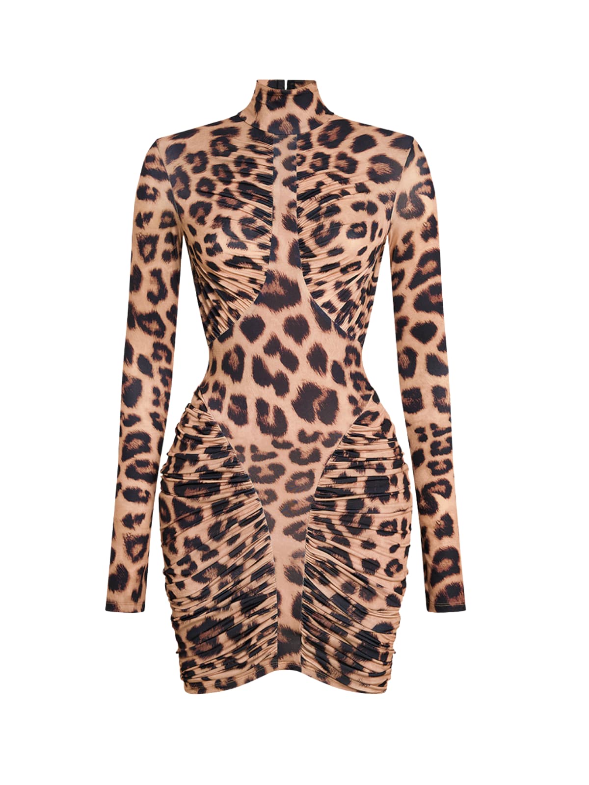 Mixotroph Backless Ruched Mini Dress In Leopard